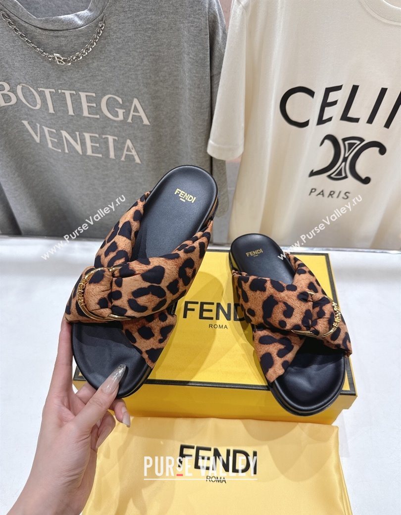 Fendi Feel Flat Slides Sandal in Leopard Print with D-ring Buckle Brown 2025 (MD-251216060)