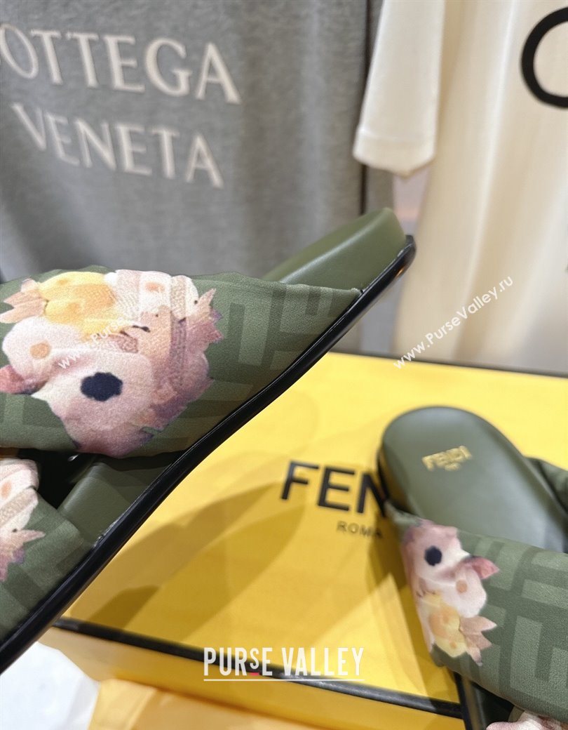 Fendi Feel Flat Slides Sandal in Printed FF Fabric with D-ring Buckle Green 2025 (MD-251216065)