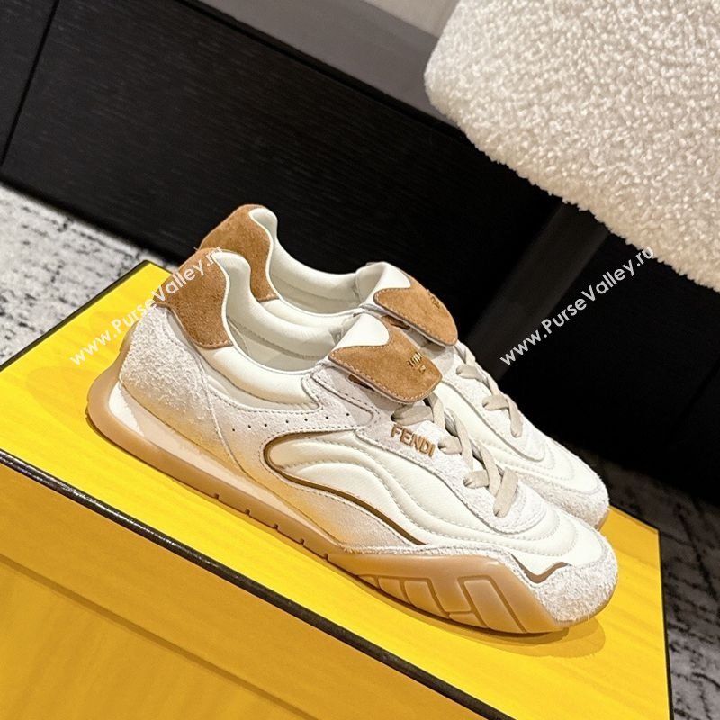 Fendi Wave Pulse Low-tops Sneakers in Fabric and Suede White 2025 (MD-251216066)