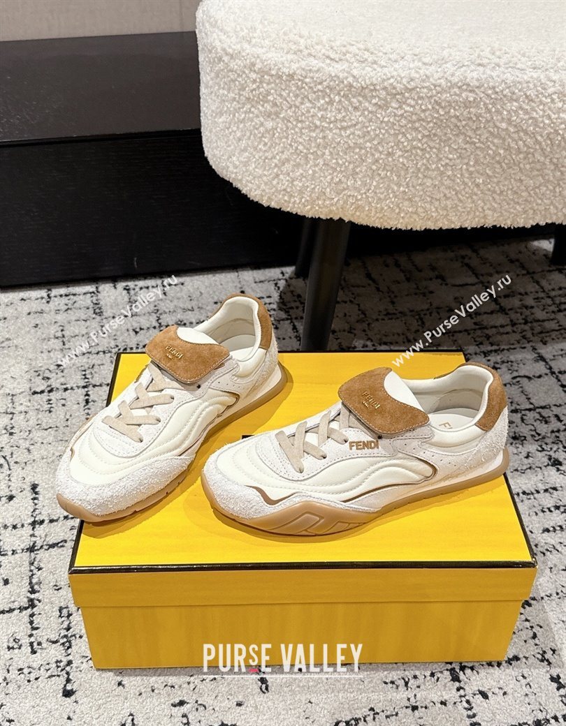 Fendi Wave Pulse Low-tops Sneakers in Fabric and Suede White 2025 (MD-251216066)