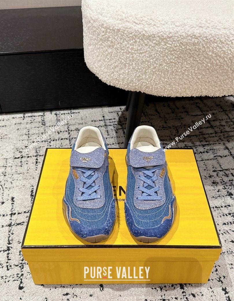 Fendi Wave Pulse Low-tops Sneakers in Blue Denim and Suede 2025 (MD-251216067)