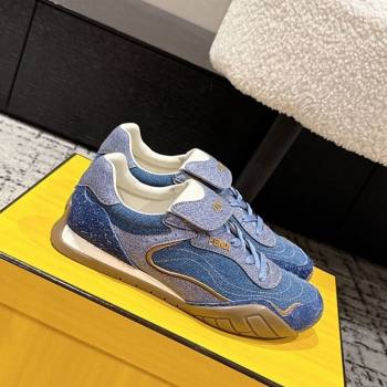 Fendi Wave Pulse Low-tops Sneakers in Blue Denim and Suede 2025 (MD-251216067)