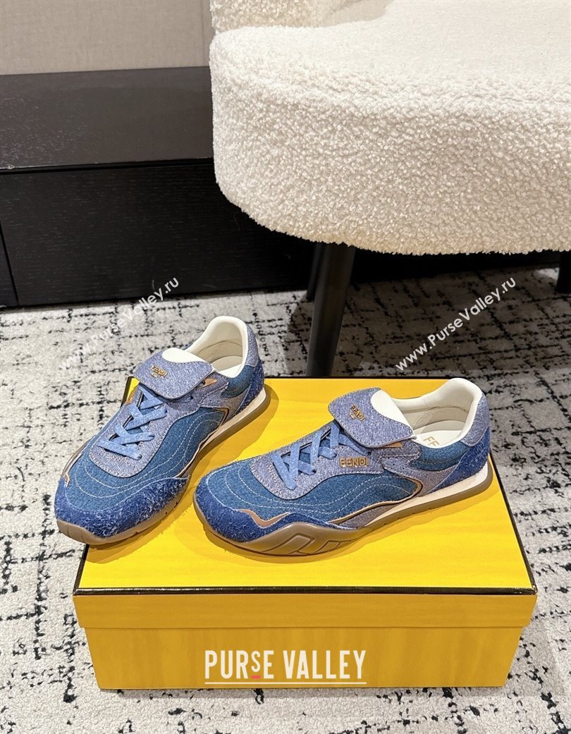 Fendi Wave Pulse Low-tops Sneakers in Blue Denim and Suede 2025 (MD-251216067)