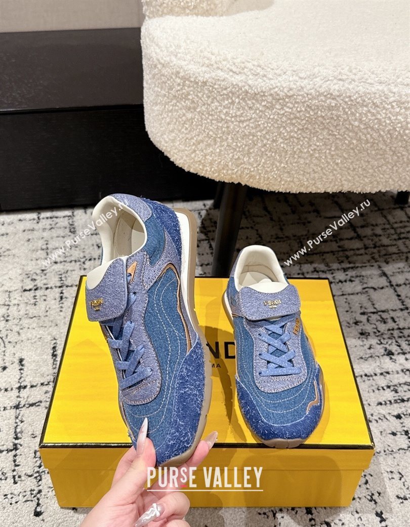 Fendi Wave Pulse Low-tops Sneakers in Blue Denim and Suede 2025 (MD-251216067)