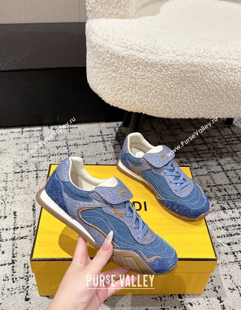 Fendi Wave Pulse Low-tops Sneakers in Blue Denim and Suede 2025 (MD-251216067)