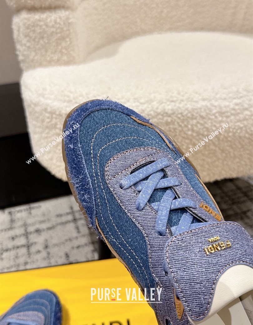 Fendi Wave Pulse Low-tops Sneakers in Blue Denim and Suede 2025 (MD-251216067)