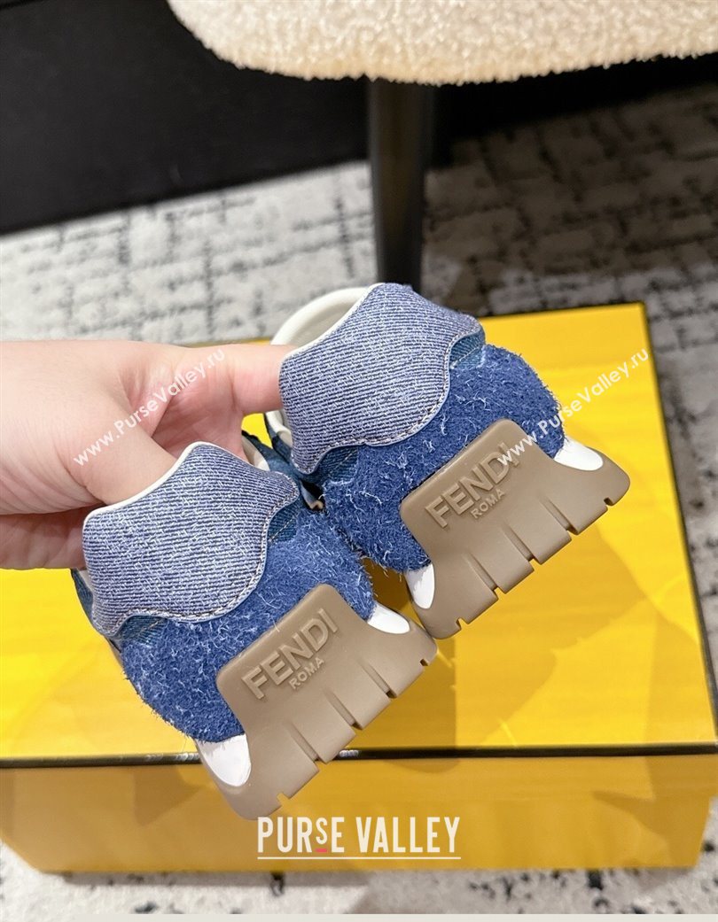 Fendi Wave Pulse Low-tops Sneakers in Blue Denim and Suede 2025 (MD-251216067)