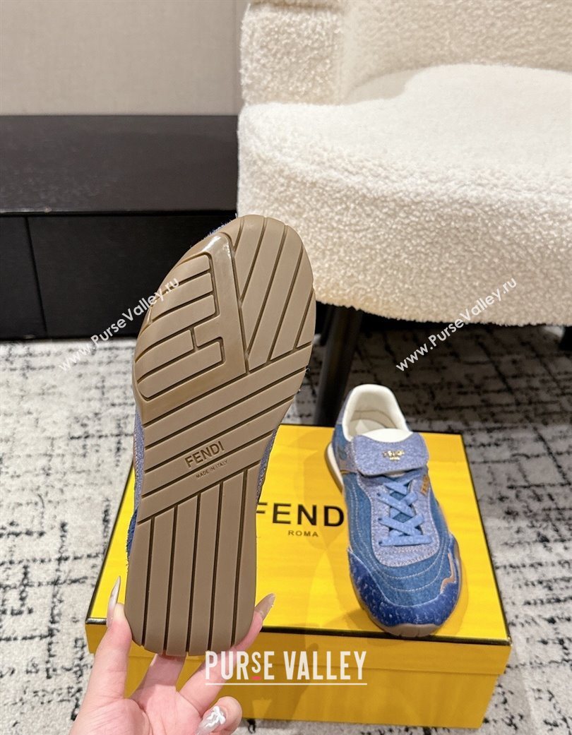 Fendi Wave Pulse Low-tops Sneakers in Blue Denim and Suede 2025 (MD-251216067)