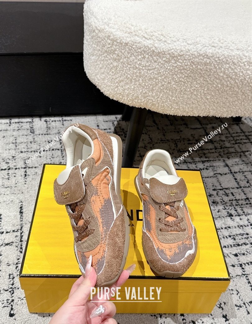 Fendi Wave Pulse Low-tops Sneakers in Fabric and Suede Orange/Brown 2025 (MD-251216068)