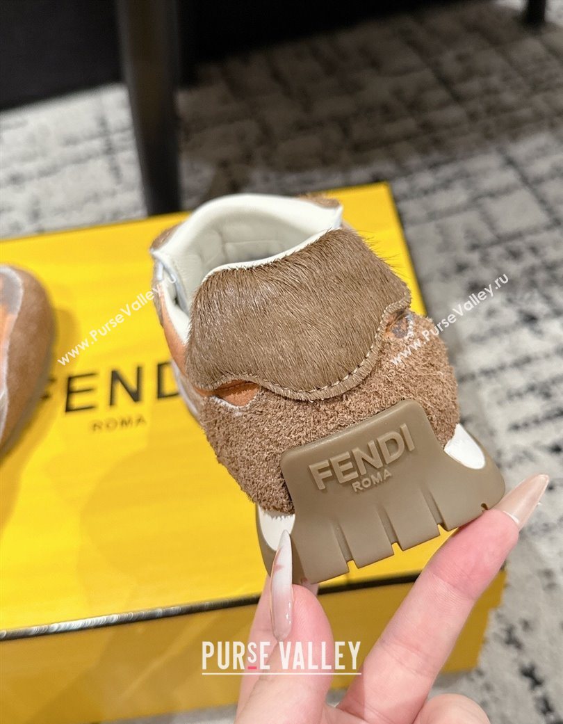 Fendi Wave Pulse Low-tops Sneakers in Fabric and Suede Orange/Brown 2025 (MD-251216068)