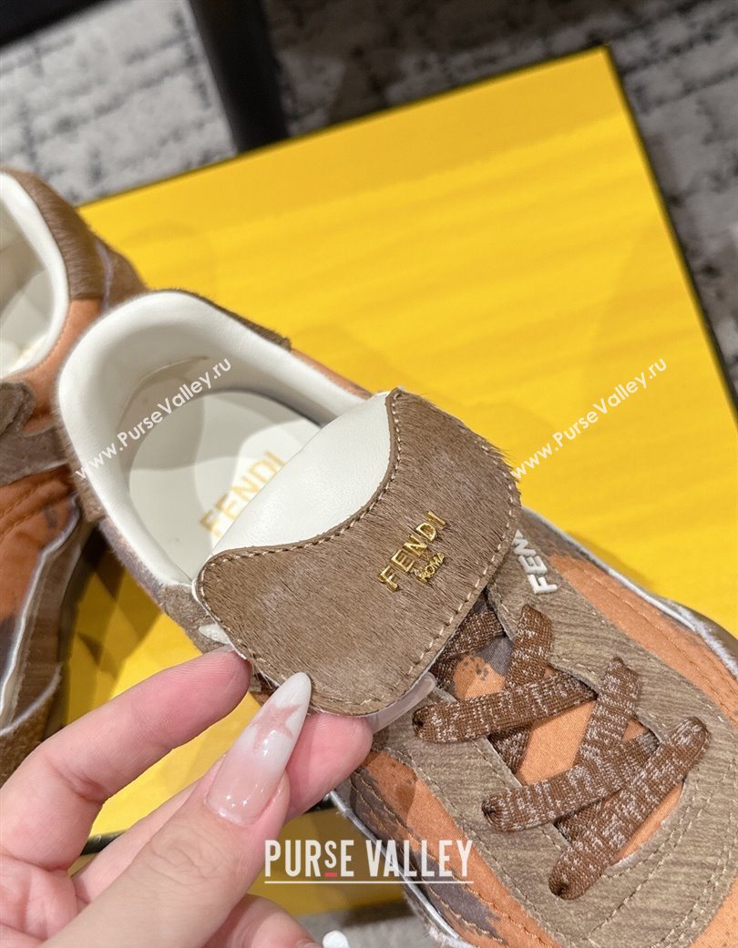 Fendi Wave Pulse Low-tops Sneakers in Fabric and Suede Orange/Brown 2025 (MD-251216068)