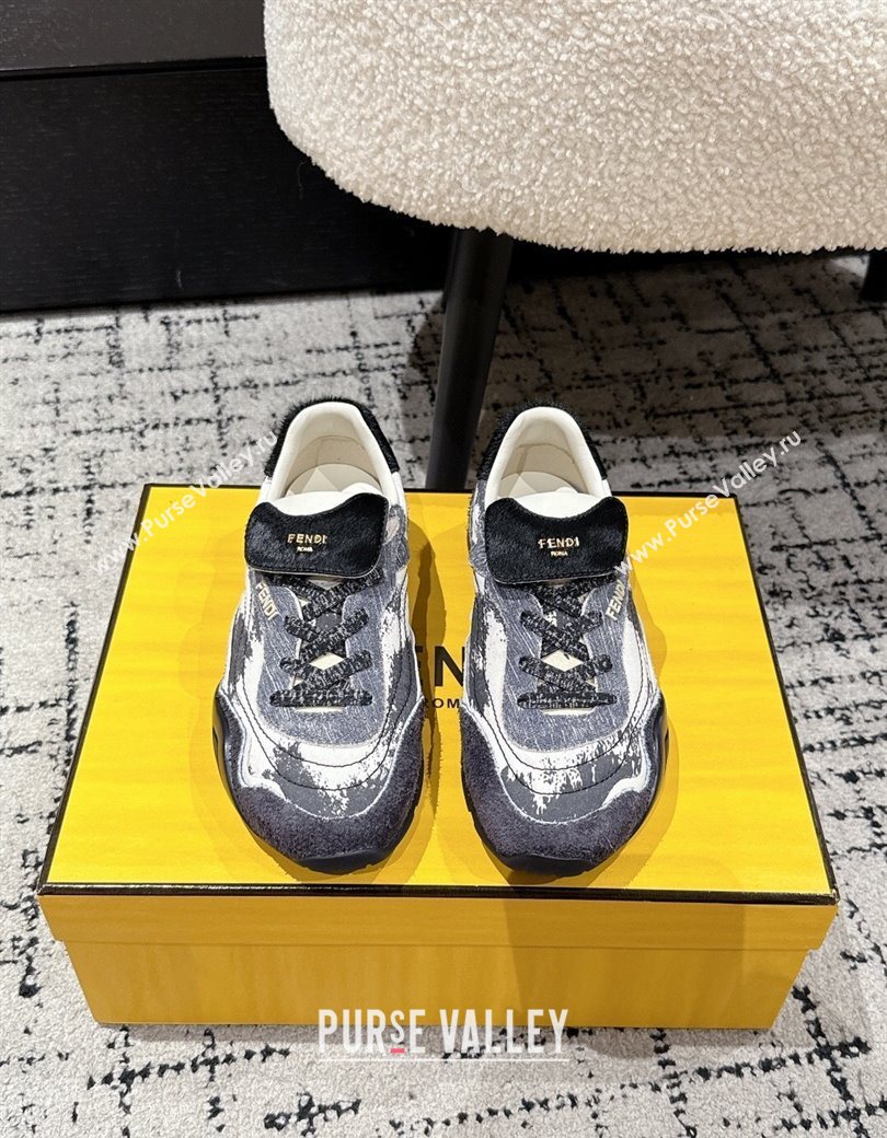 Fendi Wave Pulse Low-tops Sneakers in Fabric and Suede Black/Blue 2025 (MD-251216069)