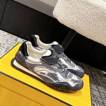 Fendi Wave Pulse Low-tops Sneakers in Fabric and Suede Black/Blue 2025 (MD-251216069)