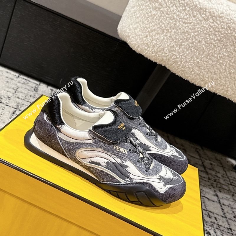 Fendi Wave Pulse Low-tops Sneakers in Fabric and Suede Black/Blue 2025 (MD-251216069)