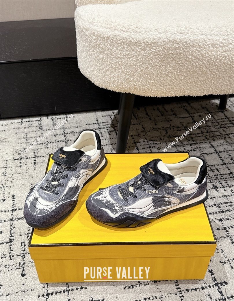 Fendi Wave Pulse Low-tops Sneakers in Fabric and Suede Black/Blue 2025 (MD-251216069)