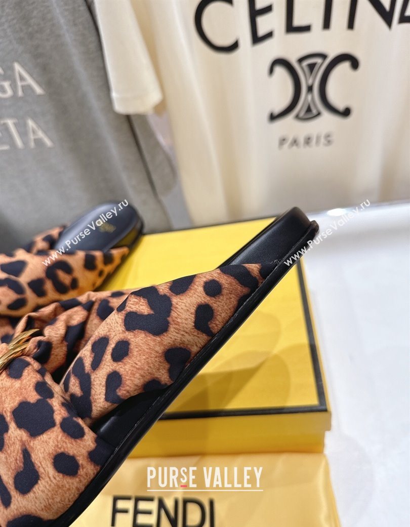 Fendi Feel Flat Slides Sandal in Leopard Print with D-ring Buckle Brown 2025 (MD-251216060)