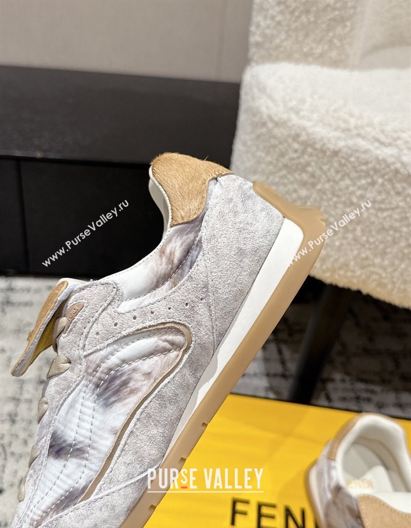Fendi Wave Pulse Low-tops Sneakers in Fabric and Suede White/Grey 2025 (MD-251216070)