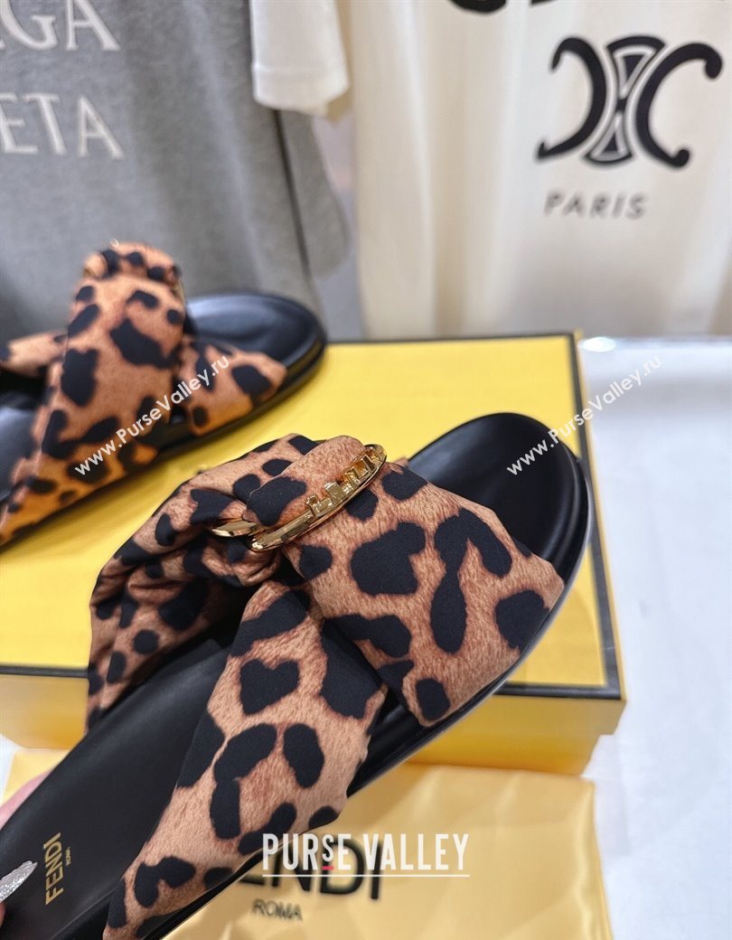 Fendi Feel Flat Slides Sandal in Leopard Print with D-ring Buckle Brown 2025 (MD-251216060)