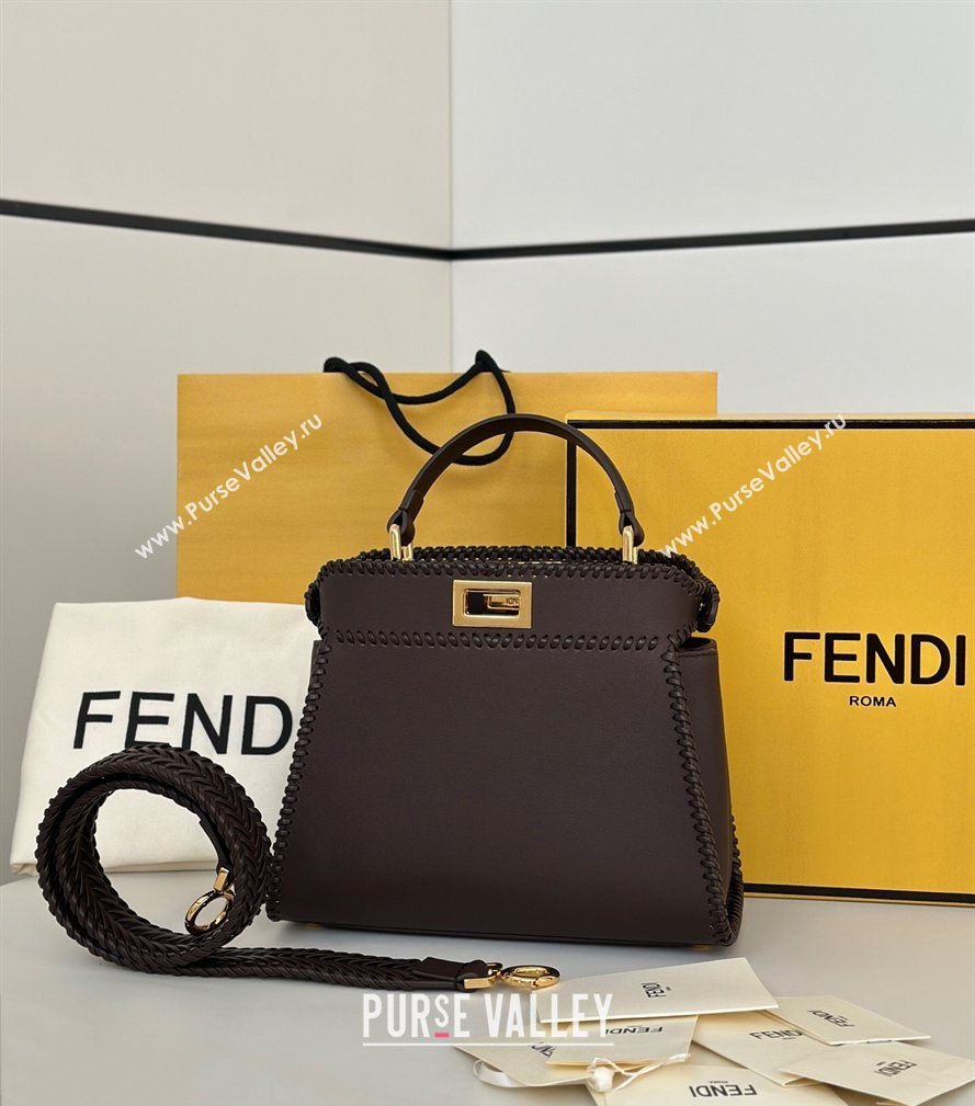 Fendi Peekaboo Mini Bag with Thread in Leather Dark Brown 2026 8697 (CL-260123074)