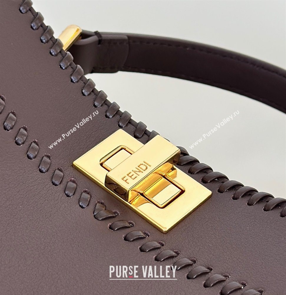 Fendi Peekaboo Mini Bag with Thread in Leather Dark Brown 2026 8697 (CL-260123074)