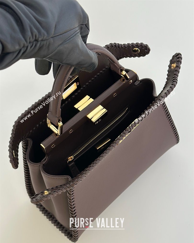 Fendi Peekaboo Mini Bag with Thread in Leather Dark Brown 2026 8697 (CL-260123074)