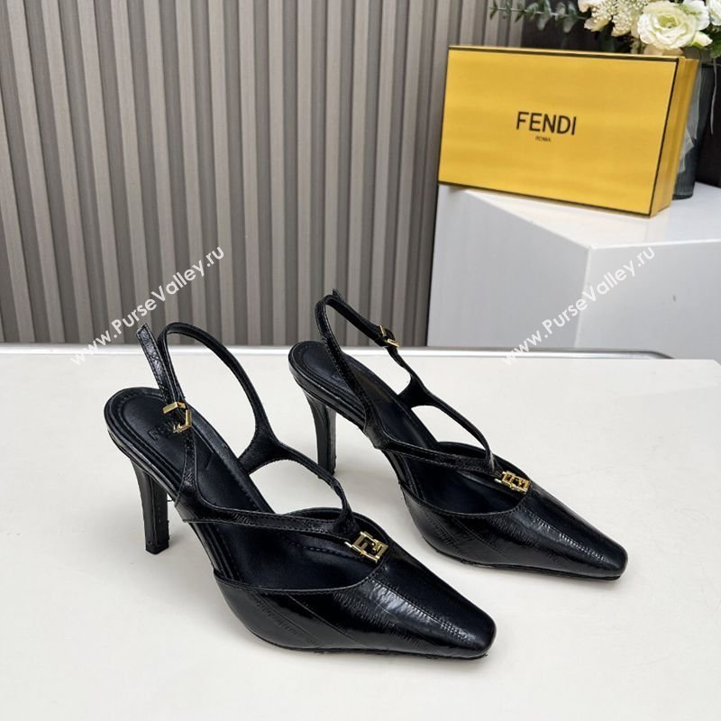 Fendi FFold Heel Sandals in Eel Embossed Leather Black 2026 FE030202 (MD-260302010)