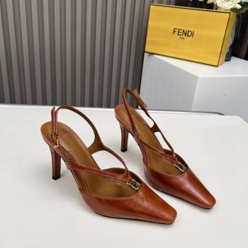 Fendi FFold Heel Sandals in Eel Embossed Leather Tan Brown 2026 FE030202 (MD-260302011)