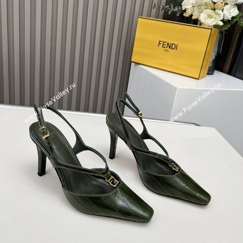 Fendi FFold Heel Sandals in Eel Embossed Leather Green 2026 FE030202 (MD-260302012)
