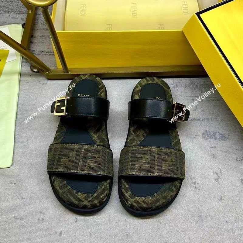 Fendi Feel Flat Slides Sandal in FF Fabric and Leather 2026 FE030201 (MD-260302003)