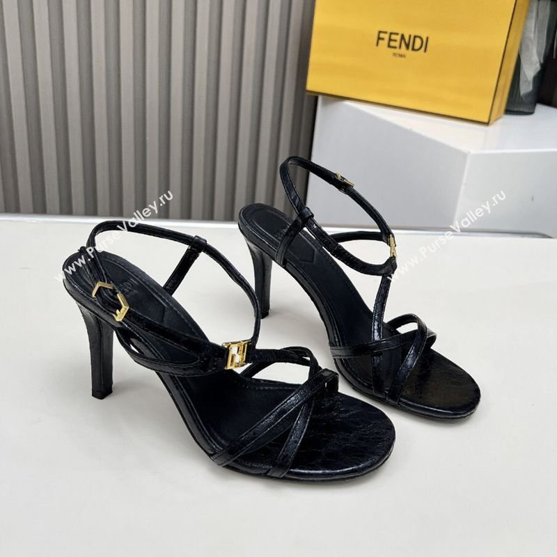 Fendi FFold Heel Sandals 8.5cm in Printed Leather Black 2026 FE030203 (MD-260302021)