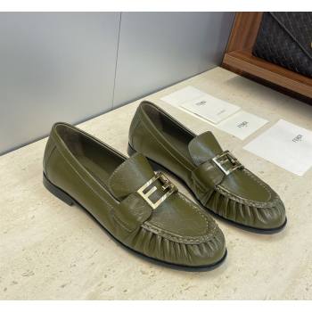 Fendi Baguette Flat Loafers in Leather Green 2026 FE121603 (JC-260302022)