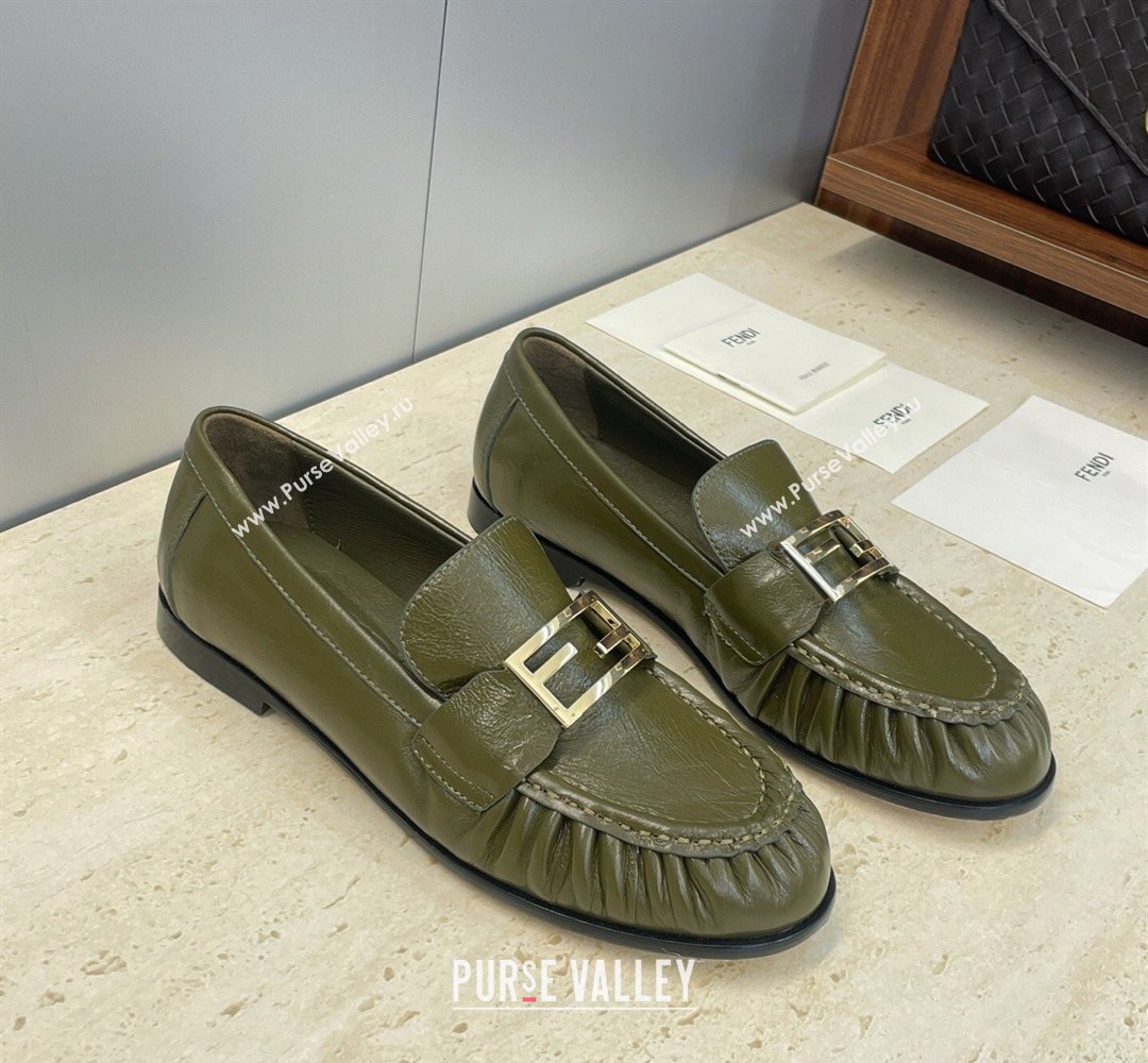Fendi Baguette Flat Loafers in Leather Green 2026 FE121603 (JC-260302022)