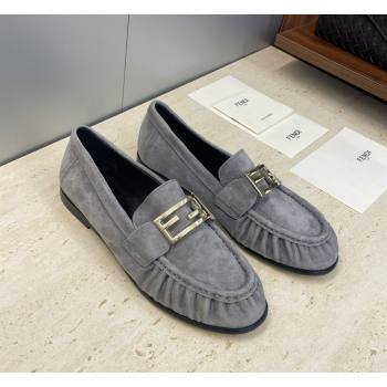 Fendi Baguette Flat Loafers in Suede Grey 2026 FE121603 (JC-260302023)