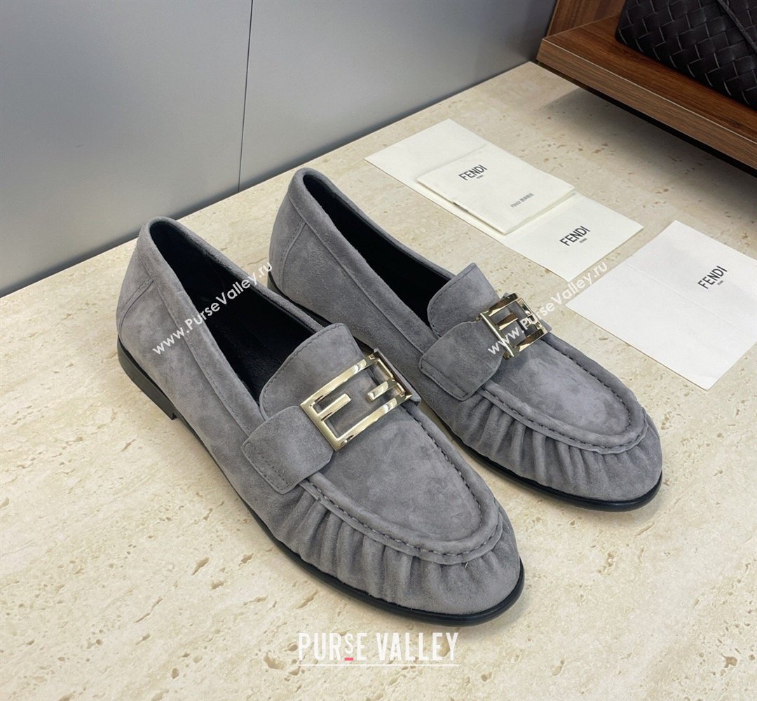 Fendi Baguette Flat Loafers in Suede Grey 2026 FE121603 (JC-260302023)