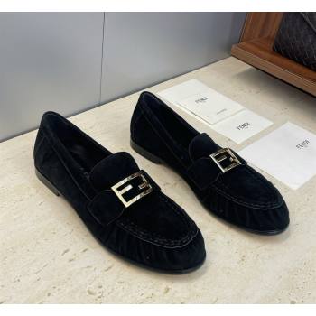 Fendi Baguette Flat Loafers in Suede Black 2026 FE121603 (JC-260302026)