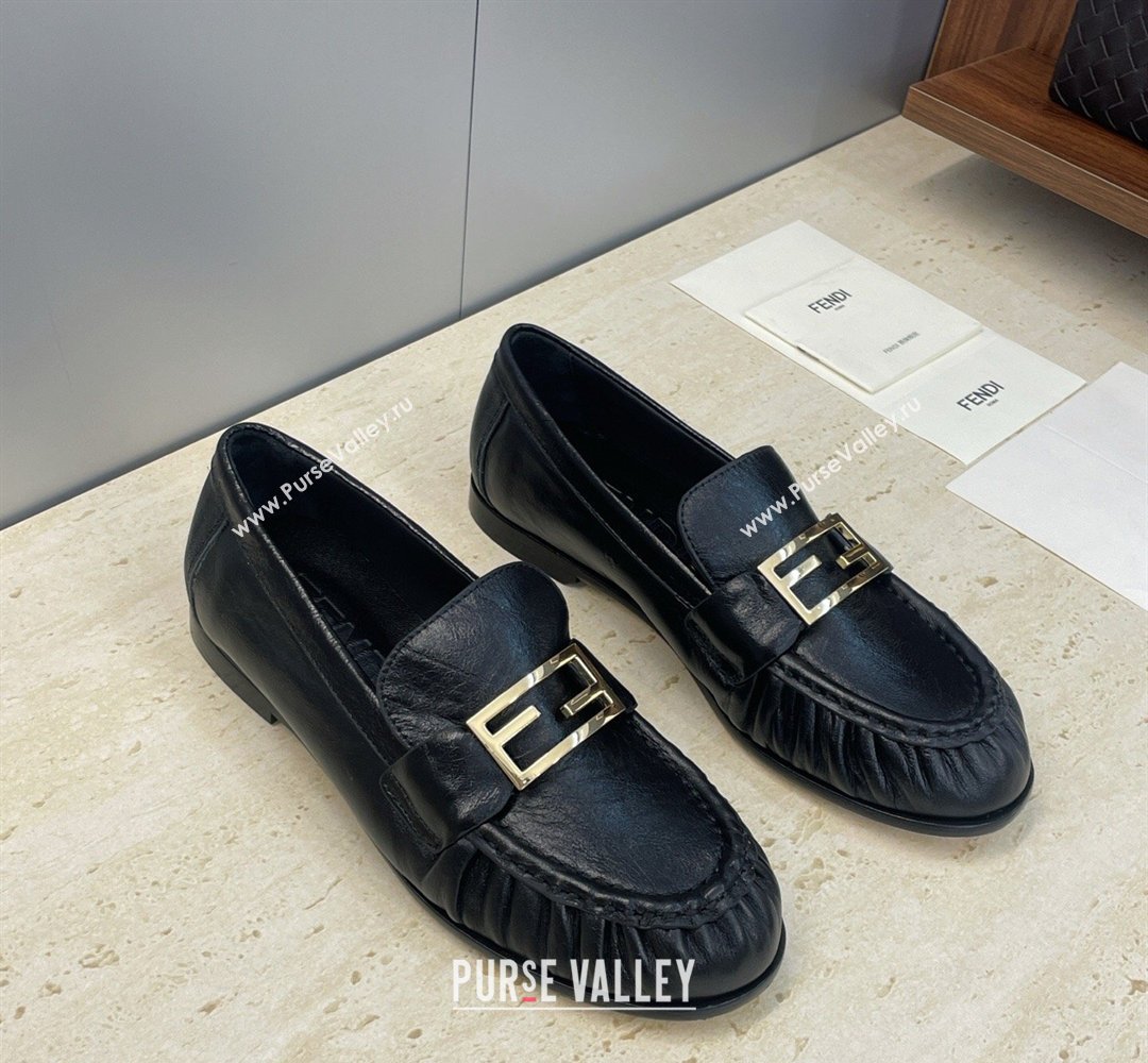 Fendi Baguette Flat Loafers in Leather Black 2026 FE121603 (JC-260302028)