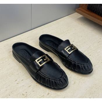 Fendi Baguette Flat Loafer Mules in Leather Black 2026 FE121603 (JC-260302029)