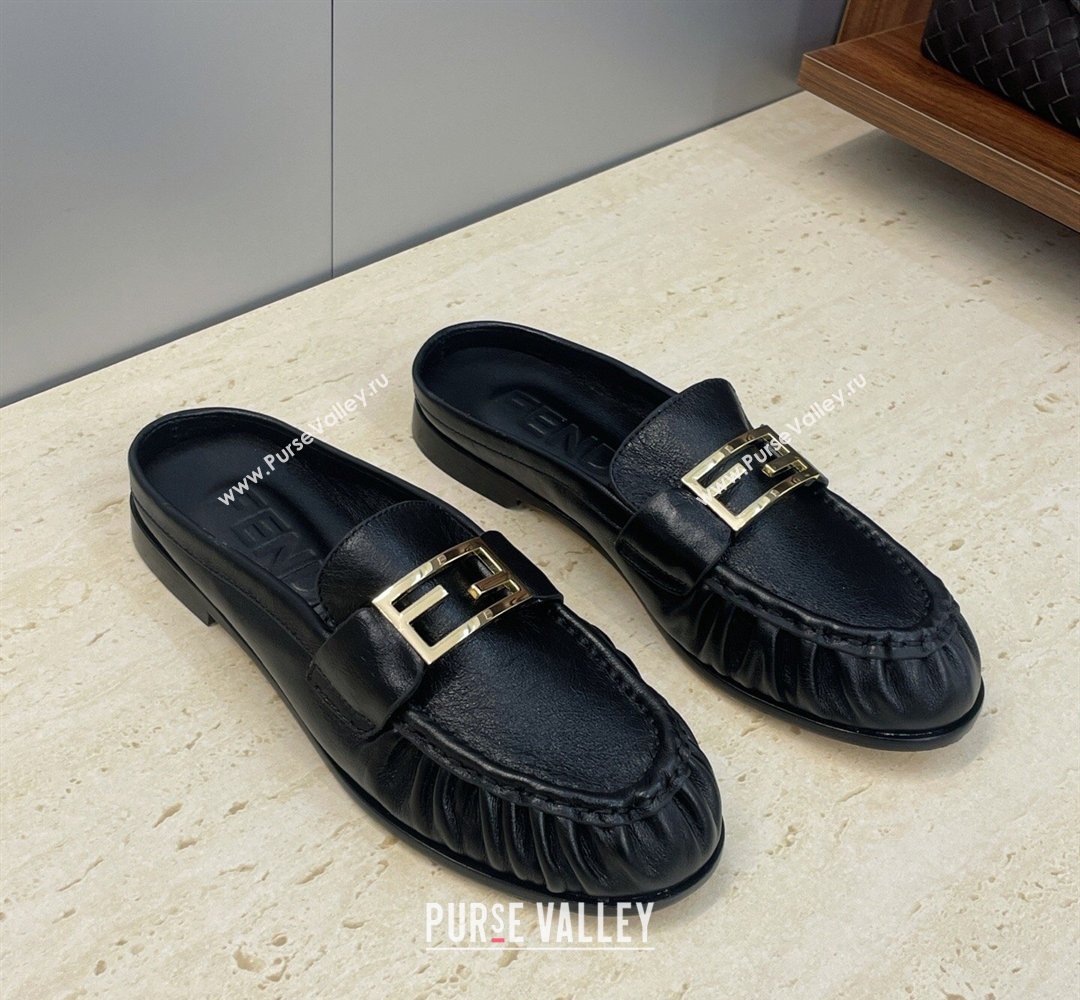 Fendi Baguette Flat Loafer Mules in Leather Black 2026 FE121603 (JC-260302029)