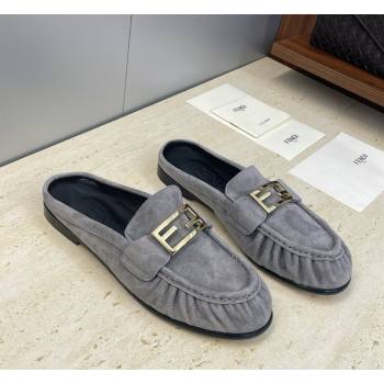 Fendi Baguette Flat Loafer Mules in Suede Grey 2026 FE121603 (JC-260302030)