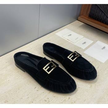 Fendi Baguette Flat Loafer Mules in Suede Black 2026 FE121603 (JC-260302031)