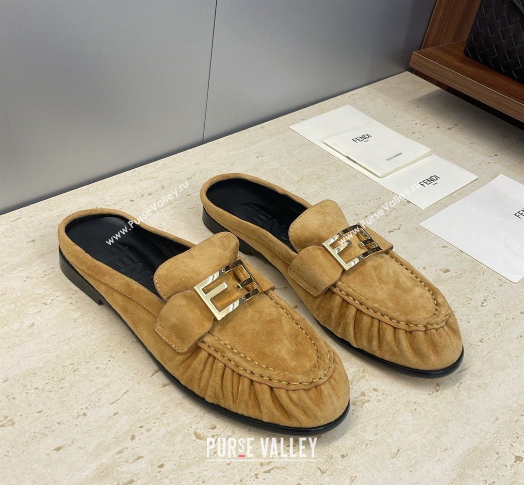 Fendi Baguette Flat Loafer Mules in Suede Yellow 2026 FE121603 (JC-260302033)