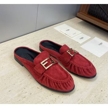 Fendi Baguette Flat Loafer Mules in Suede Red 2026 FE121603 (JC-260302034)