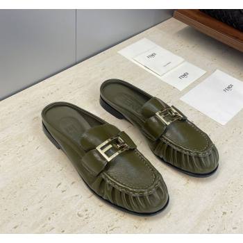 Fendi Baguette Flat Loafer Mules in Leather Green 2026 FE121603 (JC-260302035)