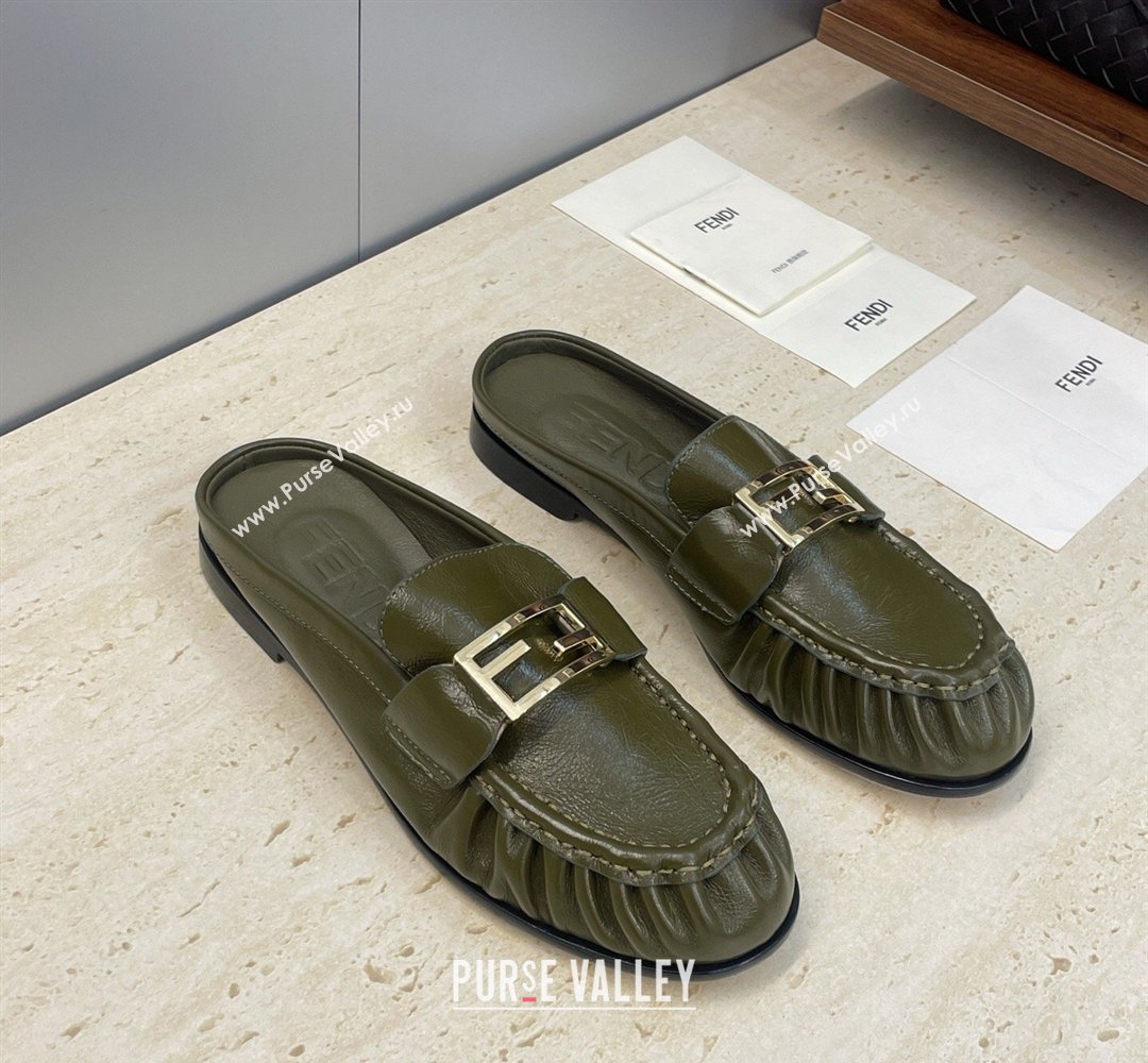 Fendi Baguette Flat Loafer Mules in Leather Green 2026 FE121603 (JC-260302035)