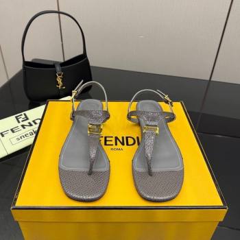 Fendi Delfina Flat Thong Sandals in Embossed Leather Grey 2026 FE030201 (MD-260302008)
