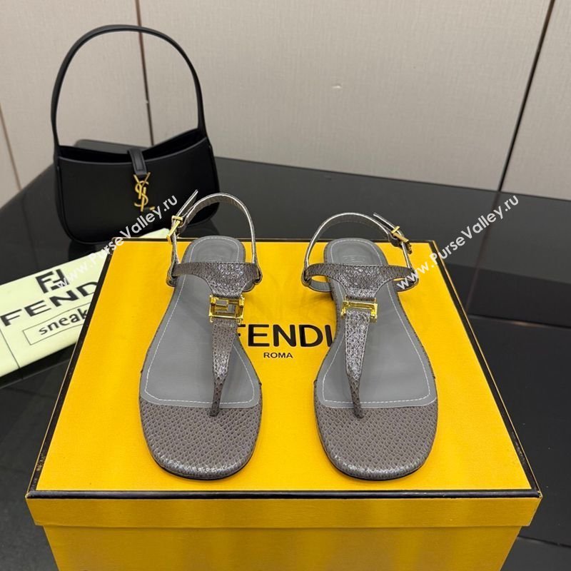 Fendi Delfina Flat Thong Sandals in Embossed Leather Grey 2026 FE030201 (MD-260302008)