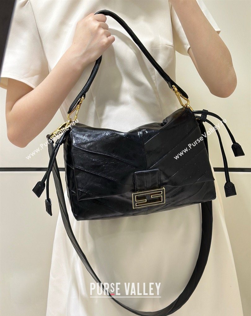 Fendi Mamma Baguette Large Bag in Chevron Leather Black 2026 8677L (CL-260409102)