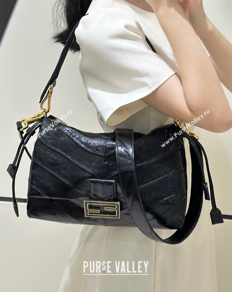 Fendi Mamma Baguette Large Bag in Chevron Leather Black 2026 8677L (CL-260409102)