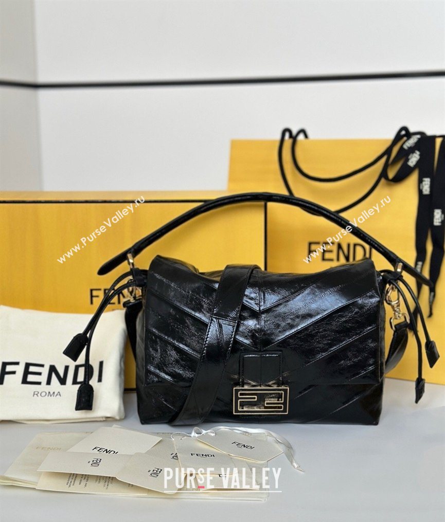 Fendi Mamma Baguette Large Bag in Chevron Leather Black 2026 8677L (CL-260409102)