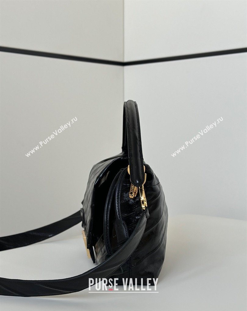 Fendi Mamma Baguette Large Bag in Chevron Leather Black 2026 8677L (CL-260409102)